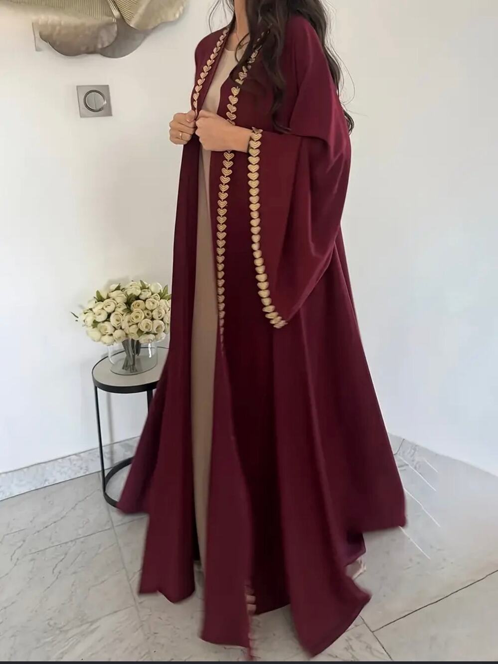 New nice to meet you kimono heart lace trim robe coverup maroon sz S